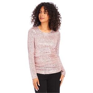 Karen Kane‎ Sequin Side Shirred Top long sleeve Pink SMALL